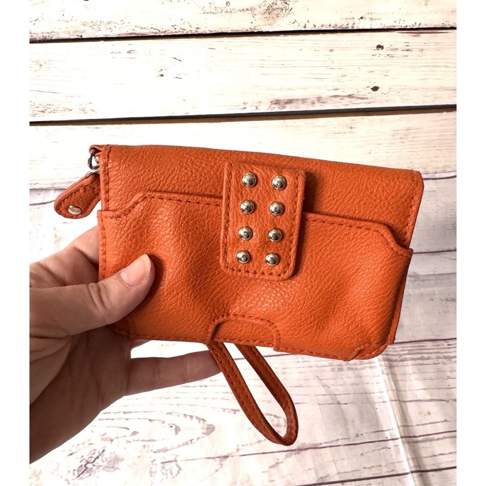 Studded Zip Wallet Burnt Orange I.D. Holder Wristlet